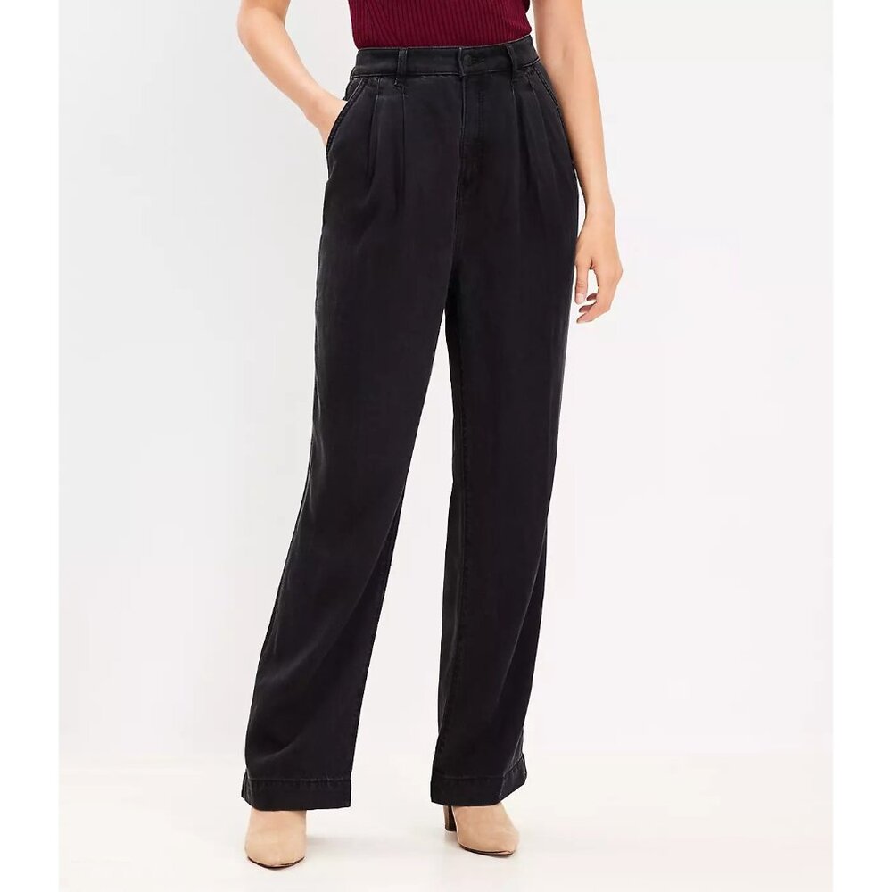 NWT Womens Size 28 28x32 Ann Taylor LOFT Washed Black High Rise Palazzo Jean NEW
